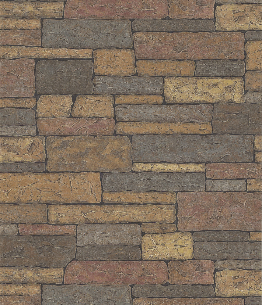 Adobe Brown Bricks Wallpaper by Brewster Northwoods Lodge Covers about 56.4 square feet 20.5-in by 33-ft long roll Unpasted 21 - Fabric Carolina -