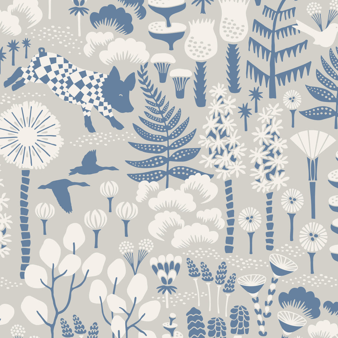 Hoppmosse - Dove And Blue by Schumacher Wallcovering