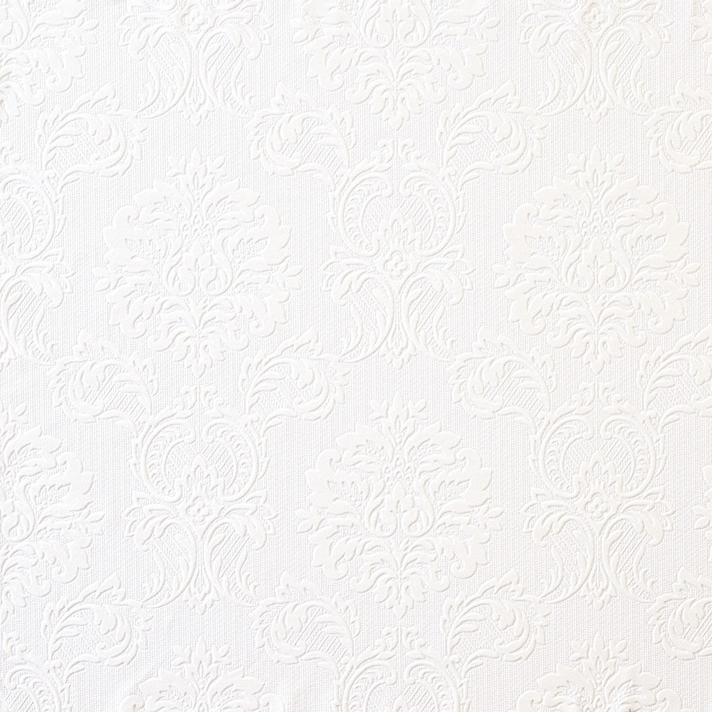 Visconti White Damask Paintable Wallpaper by Brewster Paintable Solutions III Covers about 56.4 square feet 20.5-in by 33-ft long roll Prepasted 12.5 - Fabric Carolina -