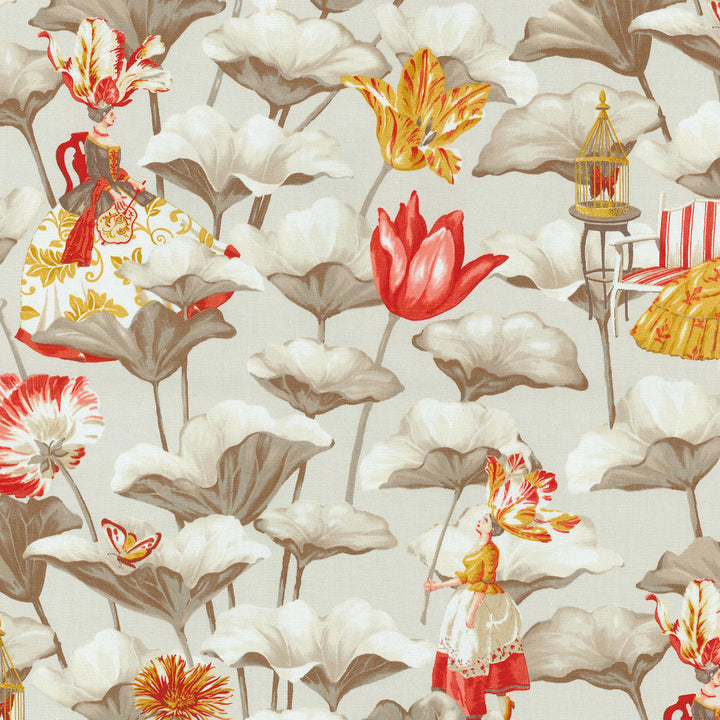Lotus Dreams Cinnabar Srd 150031 by PKL Studio Fabric LES PETITE REVES 100% Cotton PERU Wyzenbeek 42,000 Horizontal: 13.50" and Vertical: 25.25" 54" - Fabric Carolina -