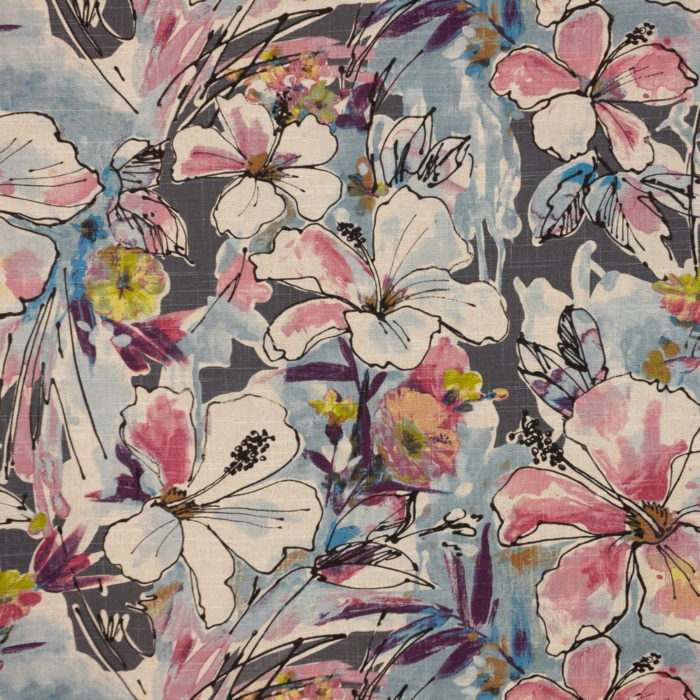 Floral Splash Pink Flannel by RM CoCo Fabric Inspired Living Vol 15 70% Cotton 30% Linen See Sample 15000 Horizontal: 54 and Vertical: 24.63 54 - Fabric Carolina -