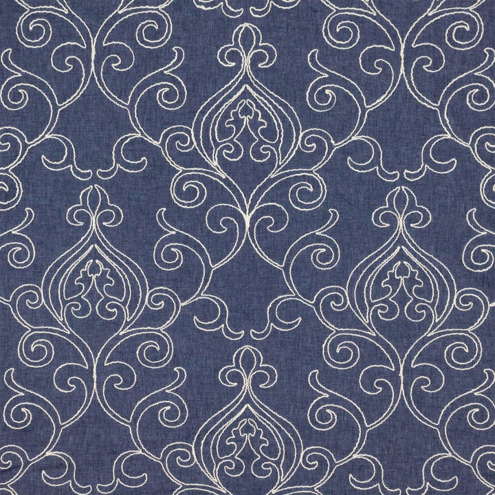 Arcadia Scroll Denim by RM CoCo Fabric Inspired Living Vol 16 72% Polyester 21% Cotton 7% Linen See Sample 0 Horizontal: 17.25 and Vertical: 18.75 54 - Fabric Carolina -