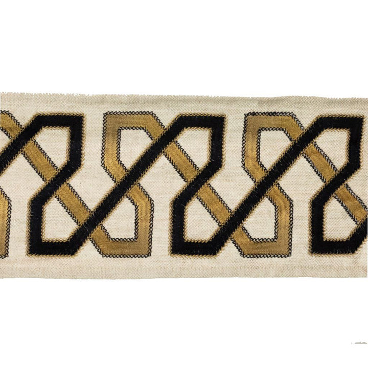 BD113 5" Border Black Gold by RM CoCo Trim Artisano Collection Trim Book Base: 100% Linen Embroidery: 100% Rayon See Sample 0 Horizontal: 5 and Vertical: 3.95 5 - Fabric Carolina -