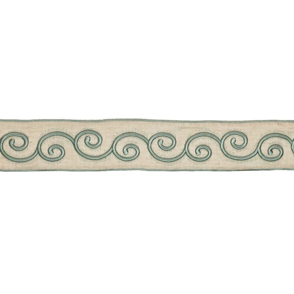 BD115 2.85" Border Seaspray by RM CoCo Trim Artisano Collection Trim Book Base: 100% Linen Embroidery: 100% Rayon See Sample 0 Horizontal: 2.85 and Vertical: 3.95 2.85 - Fabric Carolina -