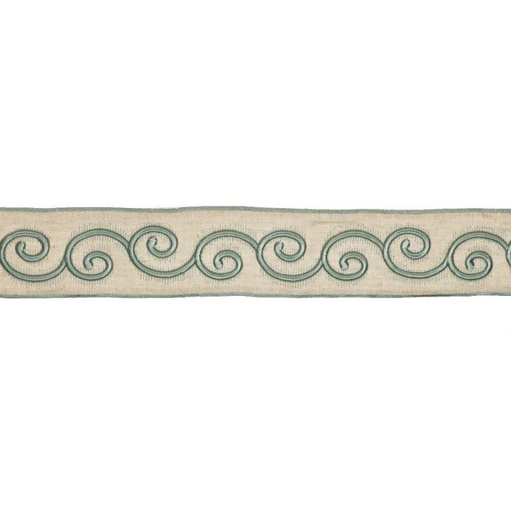 BD115 2.85" Border Seaspray by RM CoCo Trim Artisano Collection Trim Book Base: 100% Linen Embroidery: 100% Rayon See Sample 0 Horizontal: 2.85 and Vertical: 3.95 2.85 - Fabric Carolina -