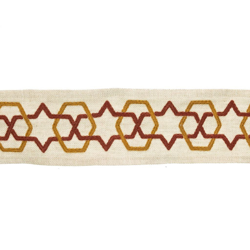 BD116 3" Border Spice by RM CoCo Trim Artisano Collection Trim Book Base: 100% Linen Embroidery: 100% Polyester See Sample 0 Horizontal: 3 and Vertical: 2.6 3 - Fabric Carolina -
