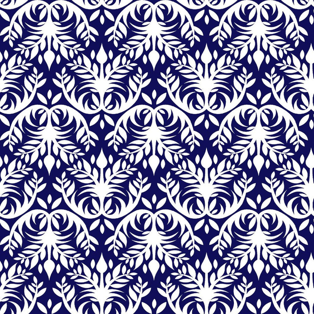 Double Dutch Damask Reversal Indigo by RM CoCo Fabric