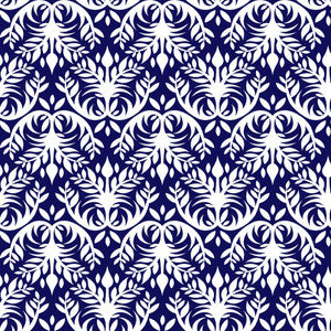 Double Dutch Damask Reversal Indigo by RM CoCo Fabric