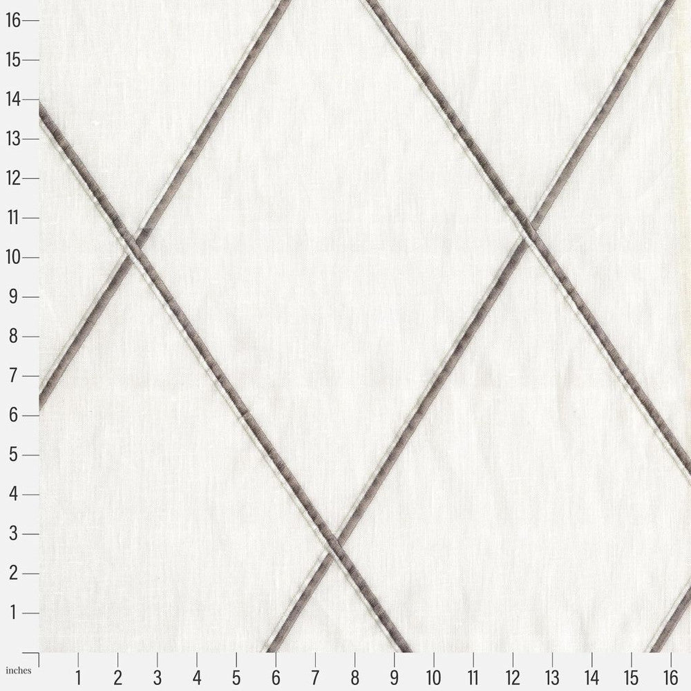 Diamond Trellis Sheer Travertine by RM CoCo Fabric Gemstones II White Sapphire to Gray Moonstone 73% Linen 22% Viscose 5% Spun Polyester See Sample 0 Horizontal: 10.24 and Vertical: 15.55 58 - Fabric Carolina -