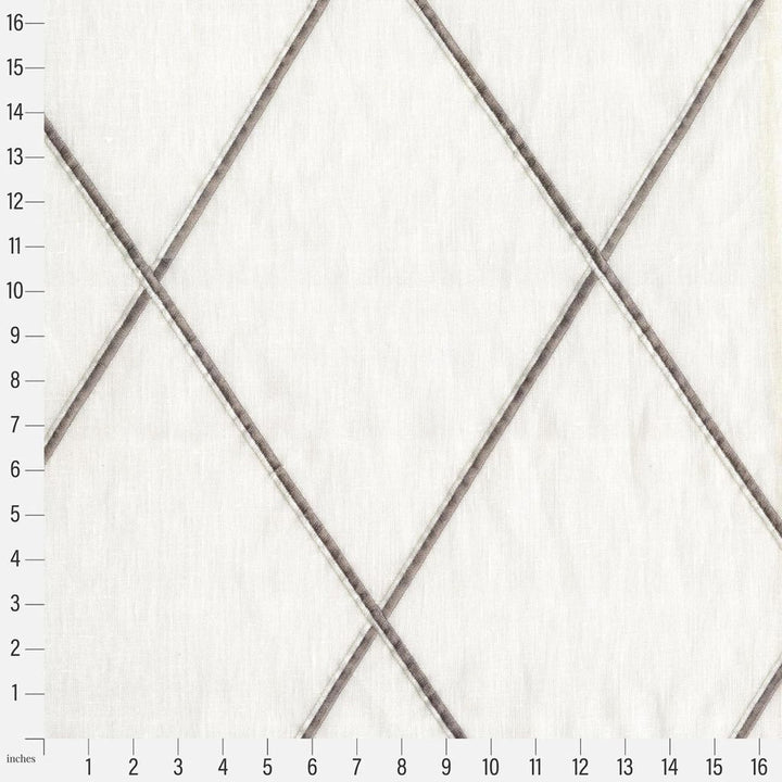 Diamond Trellis Sheer Travertine by RM CoCo Fabric Gemstones II White Sapphire to Gray Moonstone 73% Linen 22% Viscose 5% Spun Polyester See Sample 0 Horizontal: 10.24 and Vertical: 15.55 58 - Fabric Carolina -