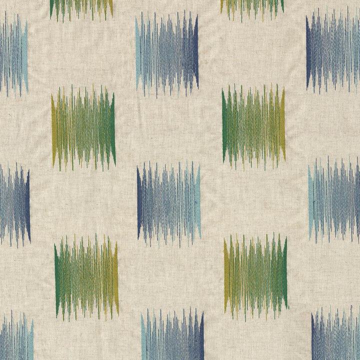 Arroyo Ikat Aquamarine by RM CoCo Fabric Gemstones II Jade to Emerald 32% Viscose 26% Linen 22% Cotton 20% Spun Polyester See Sample 0 Horizontal: 17.72 and Vertical: 15.35 53 - Fabric Carolina -