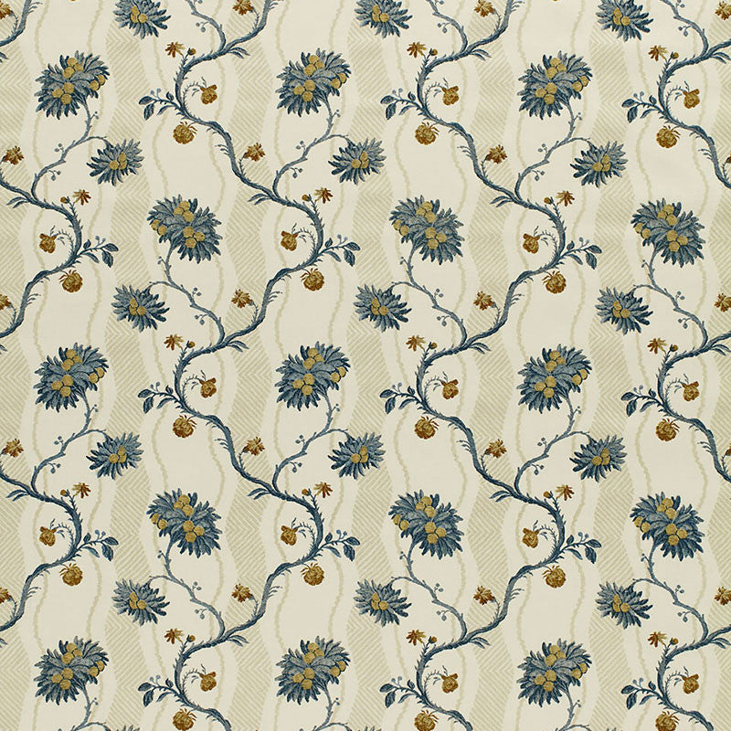 Palmiere Brocade Tapestry Blue 171641 by Schumacher Fabric ST. GERMAIN FAIR See Sample FRANCE MEDIUM DUTY </p><p>Repeat: Horizontal: 10 3/4" (27CM) and Vertical: 13 1/8" (33CM) 57" WIDE (145CM) - Fabric Carolina -