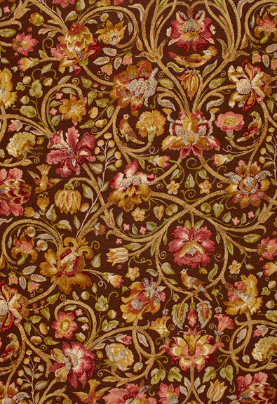 Fleurs De Touraine Mahogany 172723 by Schumacher Fabric Classic-Prints 59% Linen, 41% Cotton - Horizontal: 29 and Vertical: 51 58 - Fabric Carolina -