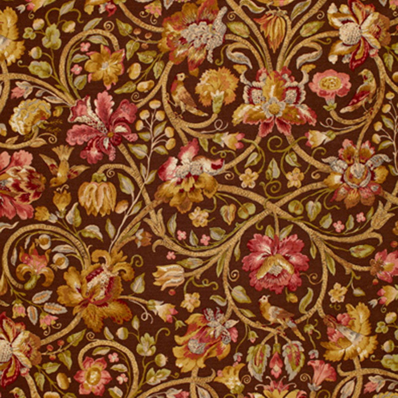 Fleurs De Touraine Mahogany 172723 by Schumacher Designer Fabric THE LIBRAY COLLECTION See Sample FRANCE TO BE DETERMINED </p><p>Repeat: Horizontal: 29" (74CM) and Vertical: 51" (130CM) 58" WIDE (147CM) - Swanky Fabrics -