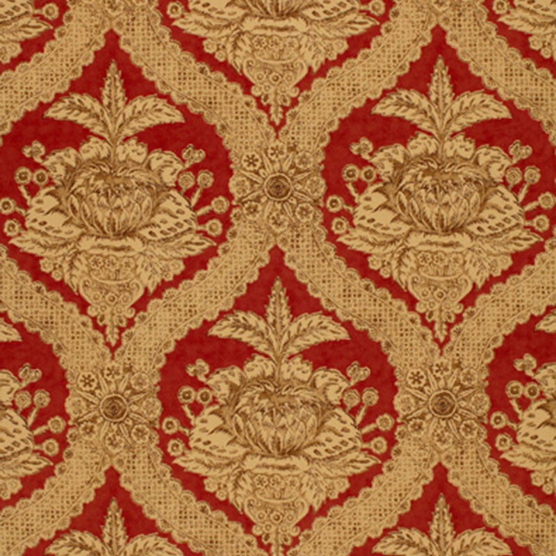 Haddon Hall Damask Venetian Red 172781 by Schumacher Fabric THE LIBRAY COLLECTION COTTON 100% UNITED KINGDOM </p><p>Repeat: Horizontal: 9" (23CM) and Vertical: 23 3/4" (60CM) 54 - Fabric Carolina -