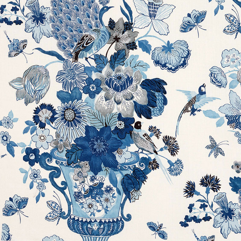Lansdale Bouquet Porcelain 173073 by Schumacher Designer Fabric SCHUMACHER CLASSICS See Sample THAILAND - </p><p>Repeat: Horizontal: 24 1/2" (62CM) and Vertical: 49 1/2" (126CM) 48 1/2" WIDE (123CM) - Swanky Fabrics -
