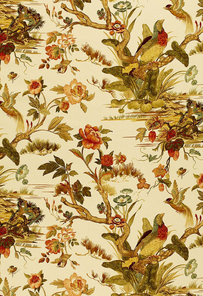 Le Faisan Chinoiserie Spice 173082 by Schumacher Designer Fabric Classic-Prints 100% Cotton - Horizontal: 27 and Vertical: 30.875 54 - Swanky Fabrics -