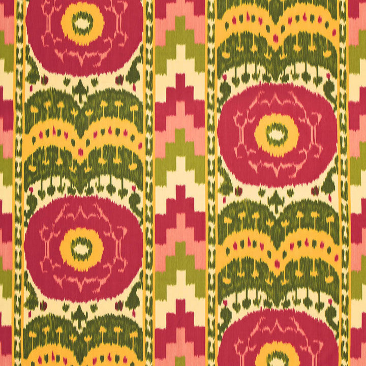 Samarkand Ikat Watermelon 173101 by Schumacher Designer Fabric SCHUMACHER PRINTS S05 See Sample SWITZERLAND NOT APPLICABLE </p><p>Repeat: Horizontal: 27 3/4" (70CM) and Vertical: 32 3/4" (83CM) 55 1/8" WIDE (140CM) - Swanky Fabrics -