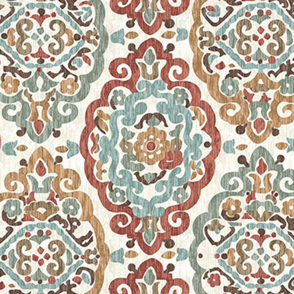 Scroll Medallion Garnet by RM CoCo Fabric Painter's Palette Cadmium Orange to Purple Lake 67% Viscose 33% Linen See Sample 15000 Horizontal: 13.5 and Vertical: 27 54 - Fabric Carolina -