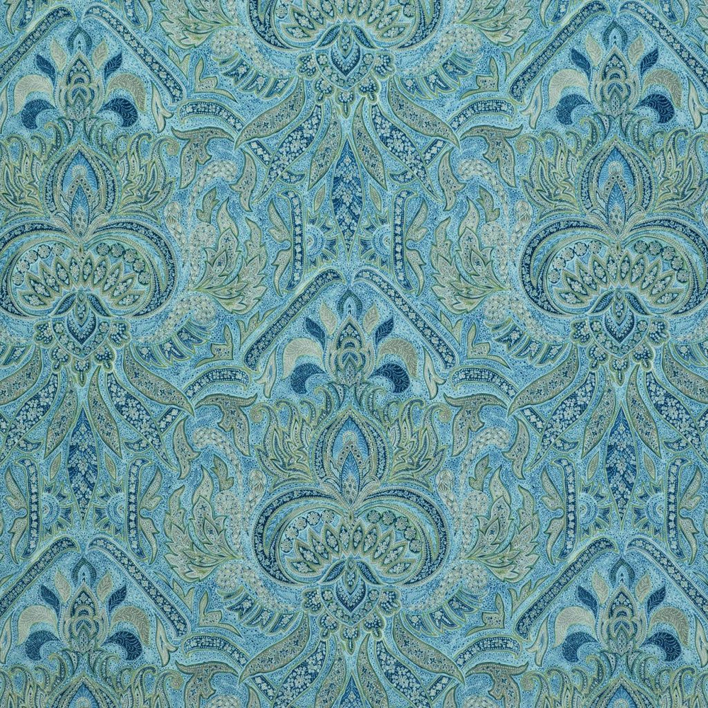 Sandahar Paisley Blue Topaz by RM CoCo Fabric Painter's Palette Cerulean Blue to Viridian Green 100% Polyester See Sample 51000 Horizontal: 13.5 and Vertical: 27 54 - Fabric Carolina -