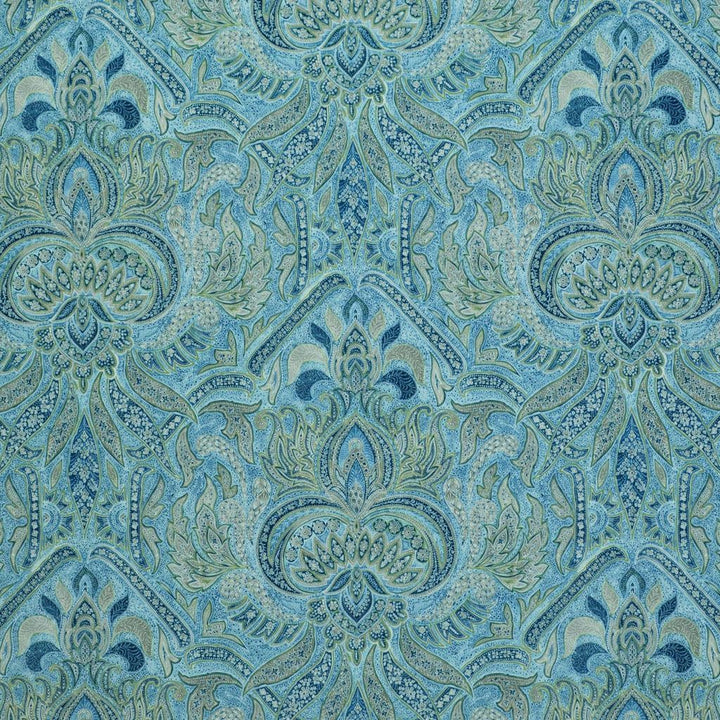 Sandahar Paisley Blue Topaz by RM CoCo Fabric Painter's Palette Cerulean Blue to Viridian Green 100% Polyester See Sample 51000 Horizontal: 13.5 and Vertical: 27 54 - Fabric Carolina -