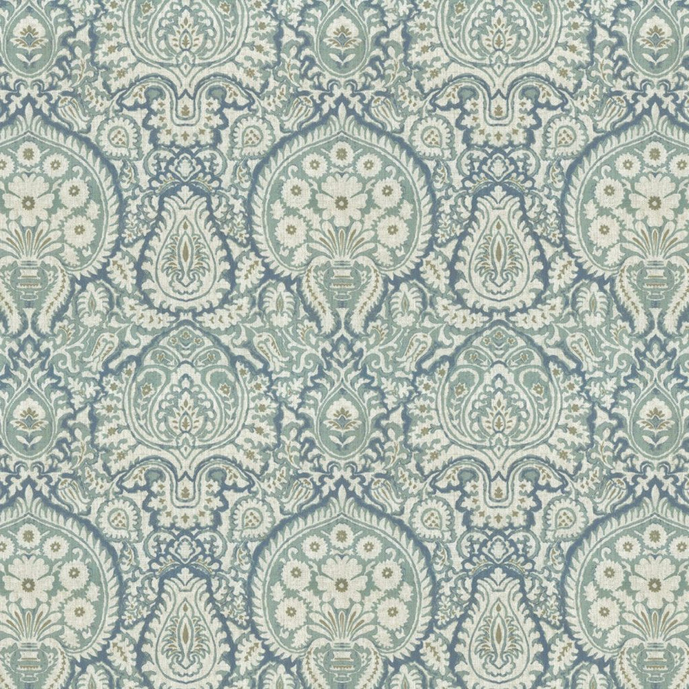 Shiraz Damask Aquamarine by RM CoCo Fabric Painter's Palette Cerulean Blue to Viridian Green 92% Polyester 8% Linen See Sample 0 Horizontal: 12.99 and Vertical: 15.75 55.9 - Fabric Carolina -