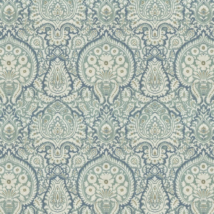 Shiraz Damask Aquamarine by RM CoCo Fabric Painter's Palette Cerulean Blue to Viridian Green 92% Polyester 8% Linen See Sample 0 Horizontal: 12.99 and Vertical: 15.75 55.9 - Fabric Carolina -