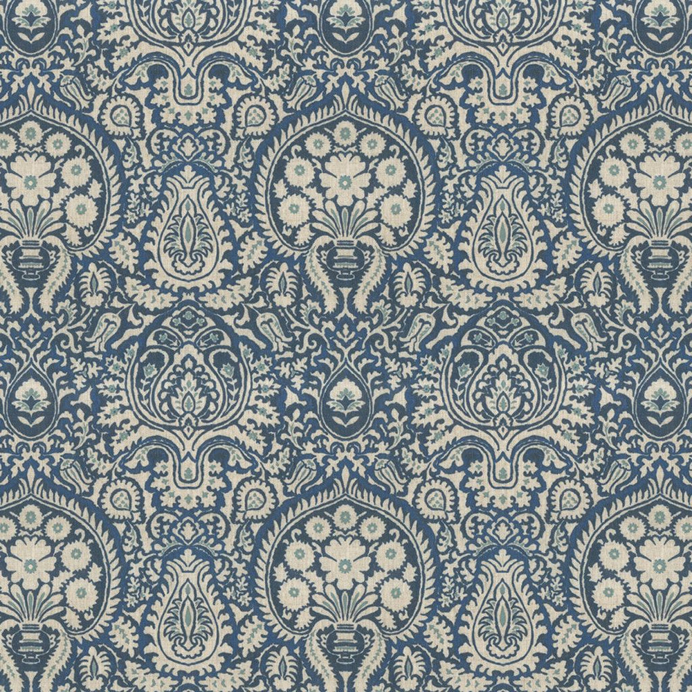Shiraz Damask Cobalt by RM CoCo Fabric Painter's Palette Cerulean Blue to Viridian Green 92% Polyester 8% Linen See Sample 0 Horizontal: 12.99 and Vertical: 15.75 55.9 - Fabric Carolina -
