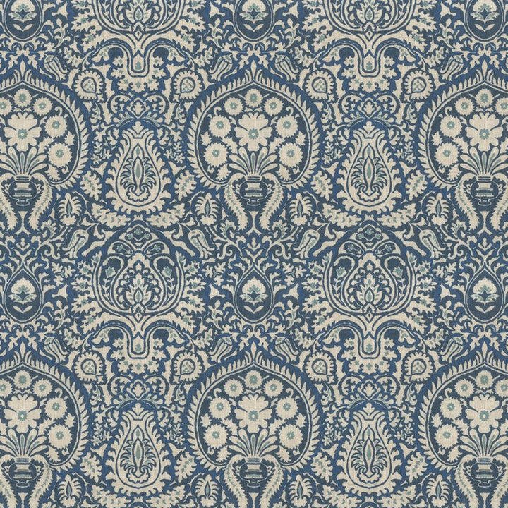 Shiraz Damask Cobalt by RM CoCo Fabric Painter's Palette Cerulean Blue to Viridian Green 92% Polyester 8% Linen See Sample 0 Horizontal: 12.99 and Vertical: 15.75 55.9 - Fabric Carolina -