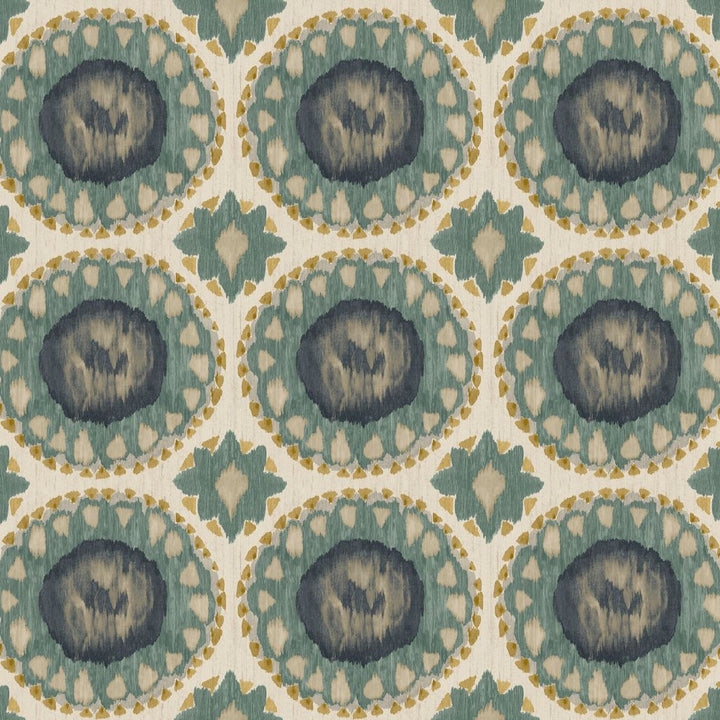 Toltec Medallion Blue Spruce by RM CoCo Fabric Painter's Palette Cerulean Blue to Viridian Green 100% Cotton See Sample 30000 Horizontal: 9 and Vertical: 8.4 55.5 - Fabric Carolina -