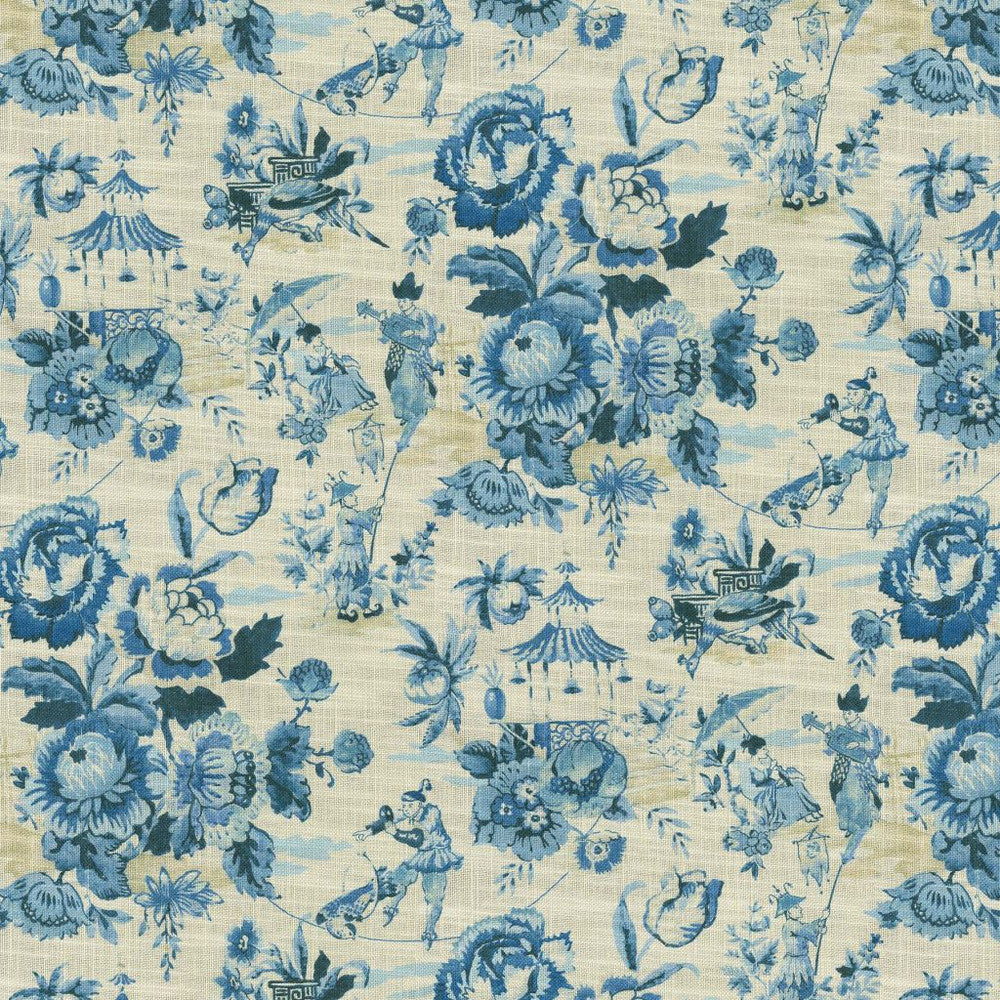 Imperial Garden China Blue by RM CoCo Fabric Painter's Palette Cerulean Blue to Viridian Green 75% Cotton 25% Linen See Sample 27000 Horizontal: 13.5 and Vertical: 25.25 54 - Fabric Carolina -