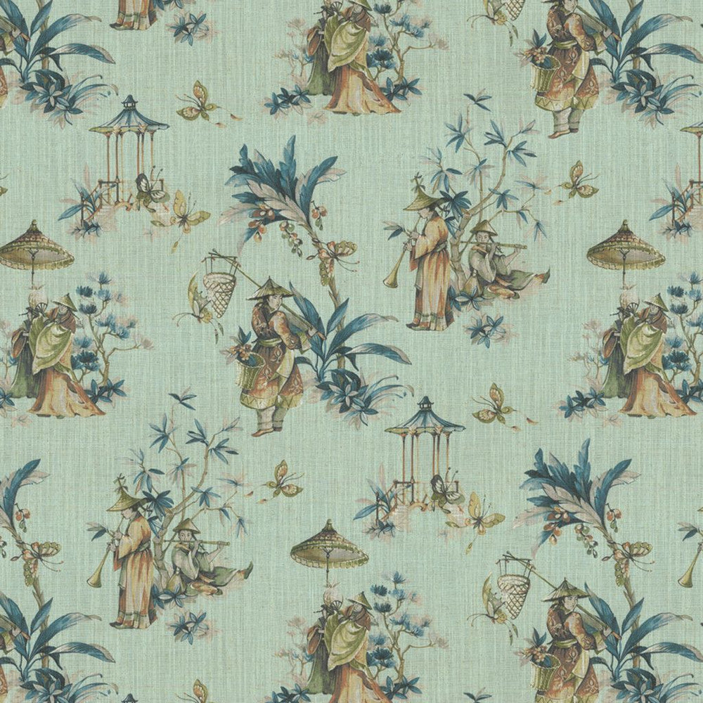 Ming Garden Celadon by RM CoCo Fabric Painter's Palette Cerulean Blue to Viridian Green 92% Polyester 8% Linen See Sample 0 Horizontal: 25.39 and Vertical: 25.59 53.93 - Fabric Carolina -