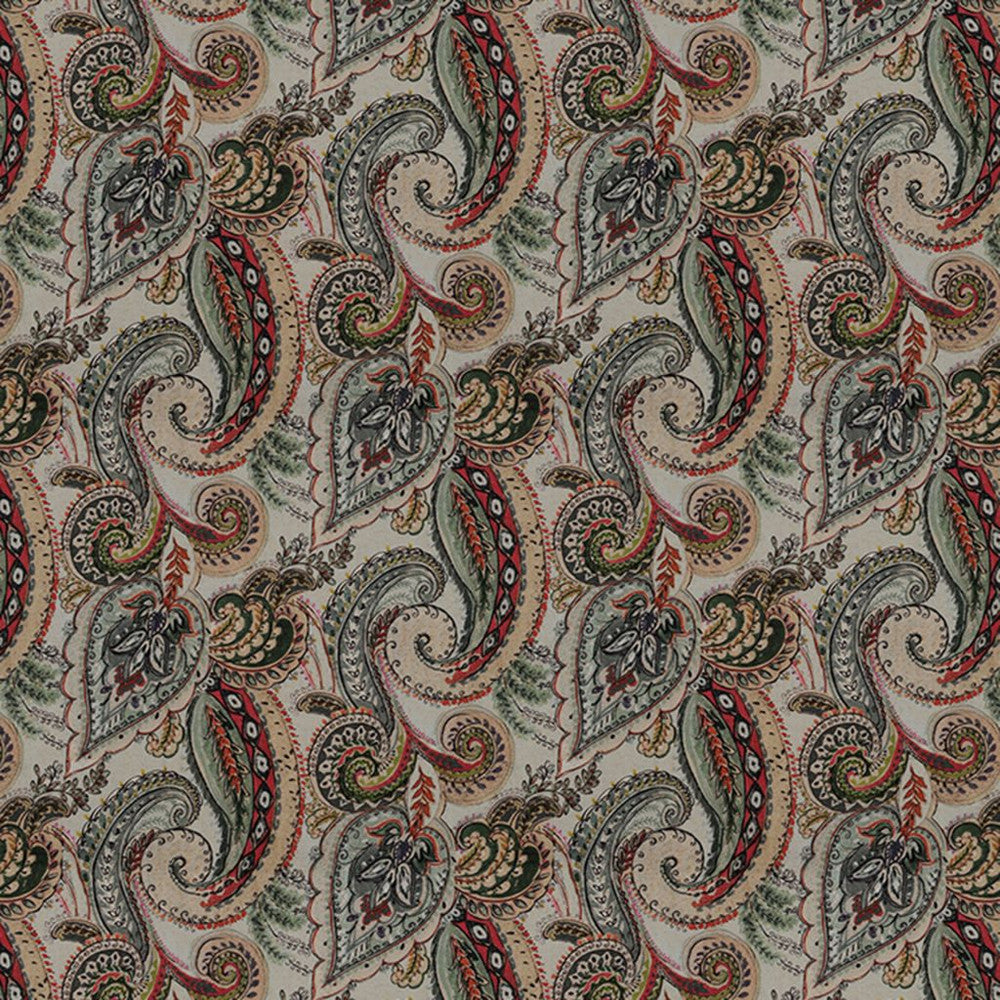 Majorca Paisley Spice Road by RM CoCo Fabric Painter's Palette Titanium White To Lamp Black 62% Viscose 14% Linen 24% Cotton See Sample 0 Horizontal: 19.49 and Vertical: 16.93 59.84 - Fabric Carolina -