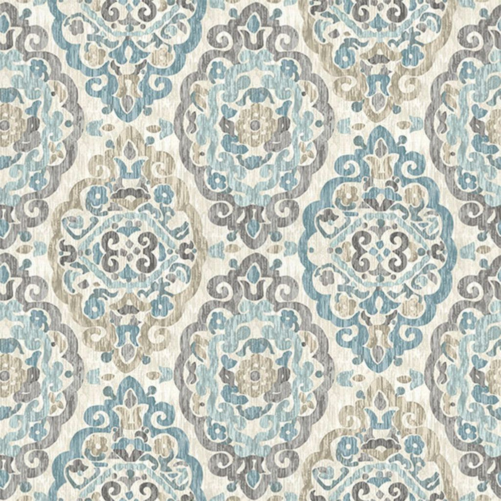 Scroll Medallion Blue Steel by RM CoCo Fabric Painter's Palette Titanium White To Lamp Black 67% Viscose 33% Linen See Sample 15000 Horizontal: 13.5 and Vertical: 27 54 - Fabric Carolina -