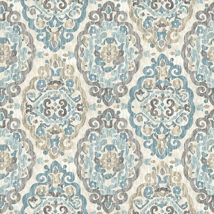 Scroll Medallion Blue Steel by RM CoCo Fabric Painter's Palette Titanium White To Lamp Black 67% Viscose 33% Linen See Sample 15000 Horizontal: 13.5 and Vertical: 27 54 - Fabric Carolina -