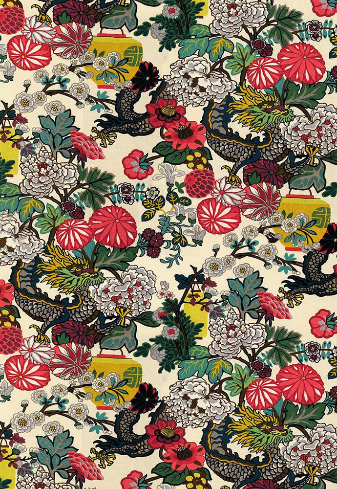 Chiang Mai Dragon Alabaster 173273 by Schumacher Fabric Exuberant-Prints 100% Linen - Horizontal: 27 and Vertical: 45.5 54 - Fabric Carolina -