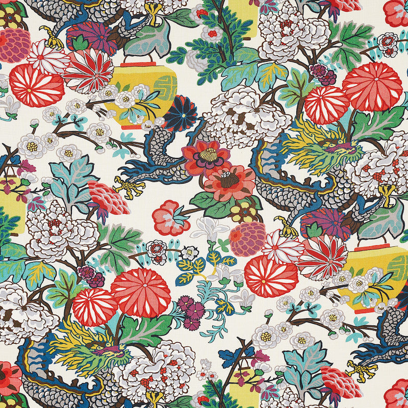 Chiang Mai Dragon Alabaster 173273 by Schumacher Designer Fabric PRINT HAPPY LINEN 100% UNITED KINGDOM </p><p>Repeat: Horizontal: 27" (69CM) and Vertical: 45 1/2" (116CM) 54 - Swanky Fabrics -