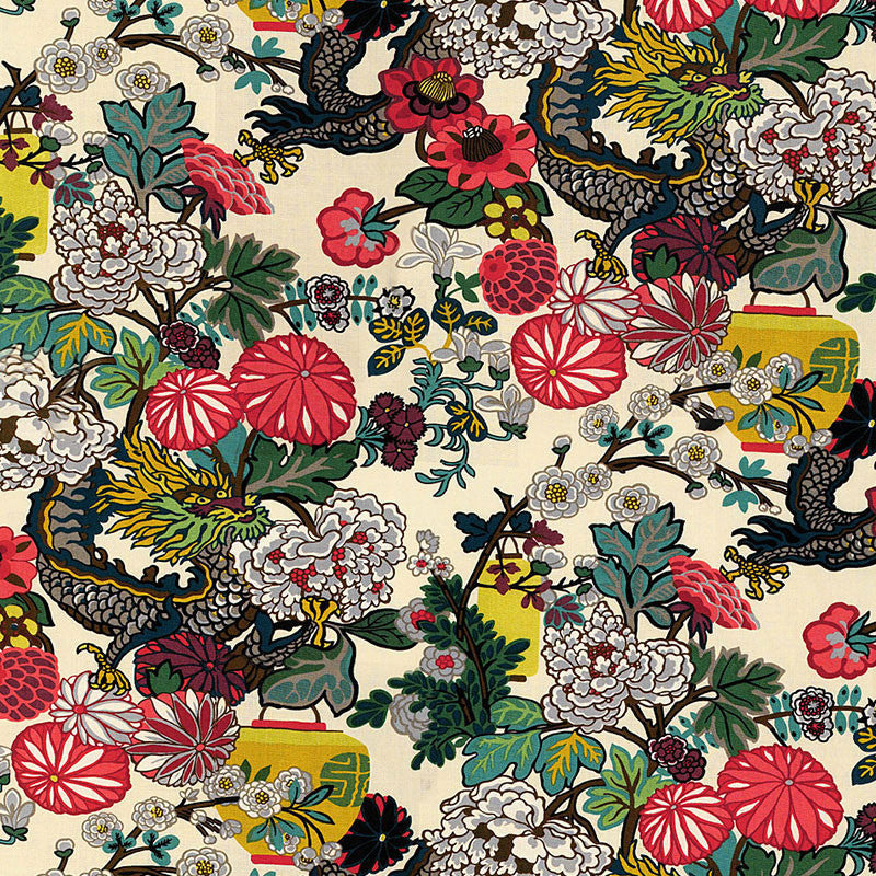 Chiang Mai Dragon Alabaster 173273 by Schumacher Designer Fabric PRINT HAPPY See Sample UNITED KINGDOM - </p><p>Repeat: Horizontal: 27" (69CM) and Vertical: 45 1/2" (116CM) 54" (137CM) - Swanky Fabrics -