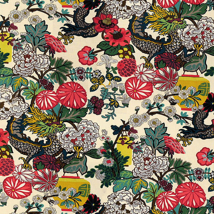 Chiang Mai Dragon Alabaster 173273 by Schumacher Designer Fabric PRINT HAPPY See Sample UNITED KINGDOM - </p><p>Repeat: Horizontal: 27" (69CM) and Vertical: 45 1/2" (116CM) 54" (137CM) - Swanky Fabrics -