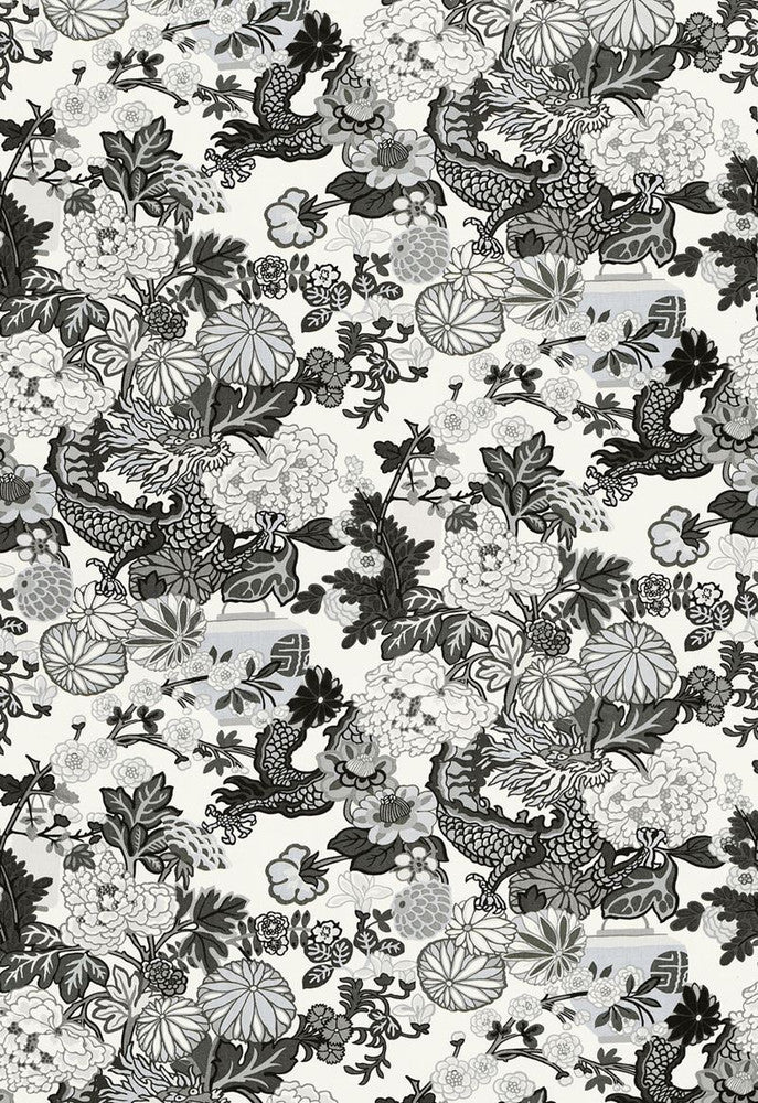 Chiang Mai Dragon Smoke 173276 by Schumacher Fabric Exuberant-Prints 100% Linen - Horizontal: 27 and Vertical: 45.5 54 - Fabric Carolina -