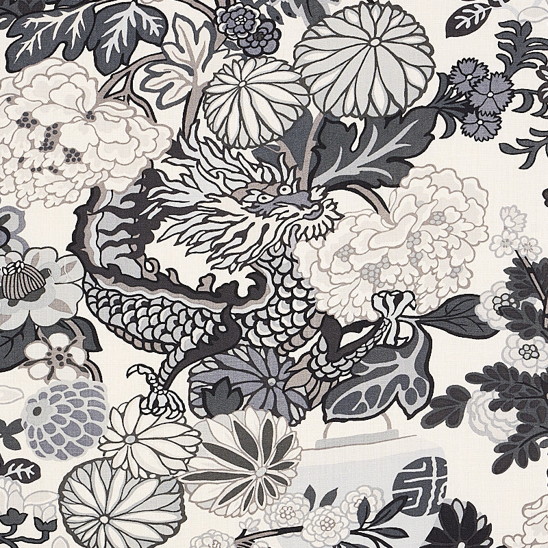 Chiang Mai Dragon Smoke 173276 by Schumacher Designer Fabric PRINT HAPPY LINEN 100% UNITED KINGDOM </p><p>Repeat: Horizontal: 27" (69CM) and Vertical: 45 1/2" (116CM) 54 - Swanky Fabrics -