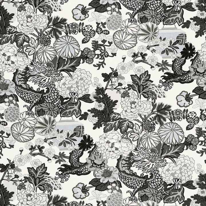 Chiang Mai Dragon Smoke 173276 by Schumacher Designer Fabric PRINT HAPPY See Sample UNITED KINGDOM - </p><p>Repeat: Horizontal: 27" (69CM) and Vertical: 45 1/2" (116CM) 54" (137CM) - Swanky Fabrics -