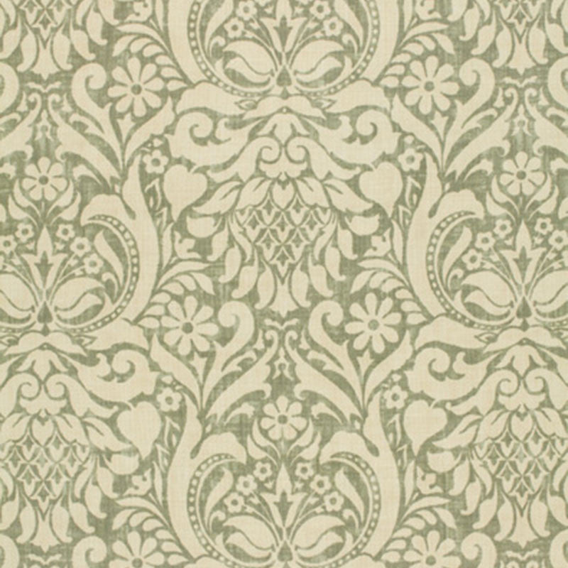 Valencay Damask Mineral 173340 by Schumacher Designer Fabric SCHU PRINTS F05 LINEN 100% THAILAND </p><p>Repeat: Horizontal: 12" (30CM) and Vertical: 27" (69CM) 54 - Swanky Fabrics -