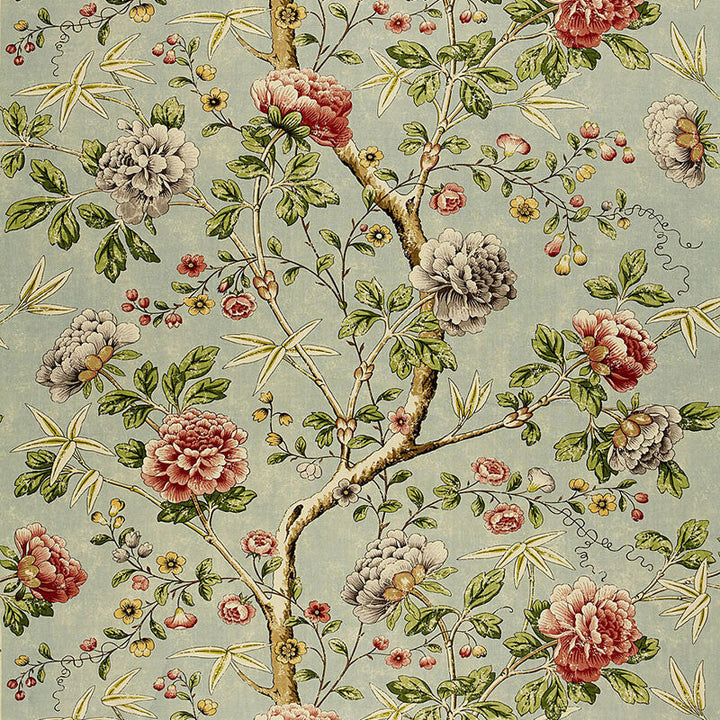 Mandarin Peony Aquamarine 173421 by Schumacher Designer Fabric SCHUMACHER PRINTS LINEN 100% UNITED KINGDOM </p><p>Repeat: Horizontal: 54" (137CM) and Vertical: 51 3/4" (131CM) 54 - Swanky Fabrics -