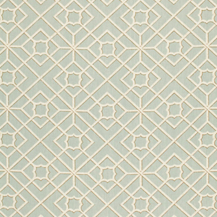 Luan Fretwork Sky 173491 by Schumacher Fabric SCHUMACHER PRINTS See Sample UNITED KINGDOM NOT APPLICABLE </p><p>Repeat: Horizontal: 9" (23CM) and Vertical: 9" (23CM) 54" WIDE (137CM) - Fabric Carolina -