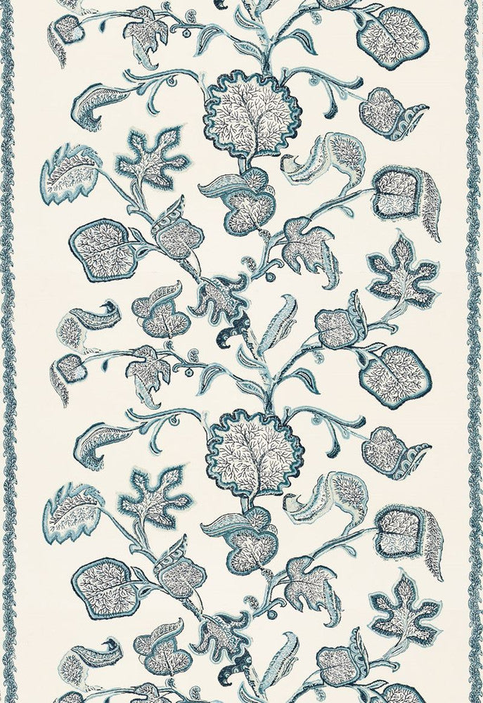 Palampore Block Print Sapphire 173610 by Schumacher Fabric COLLECTION-NAME-TBA-173610 60% Cotton, 40% Linen - Horizontal: 51.5 and Vertical: 38.75 54 - Fabric Carolina -