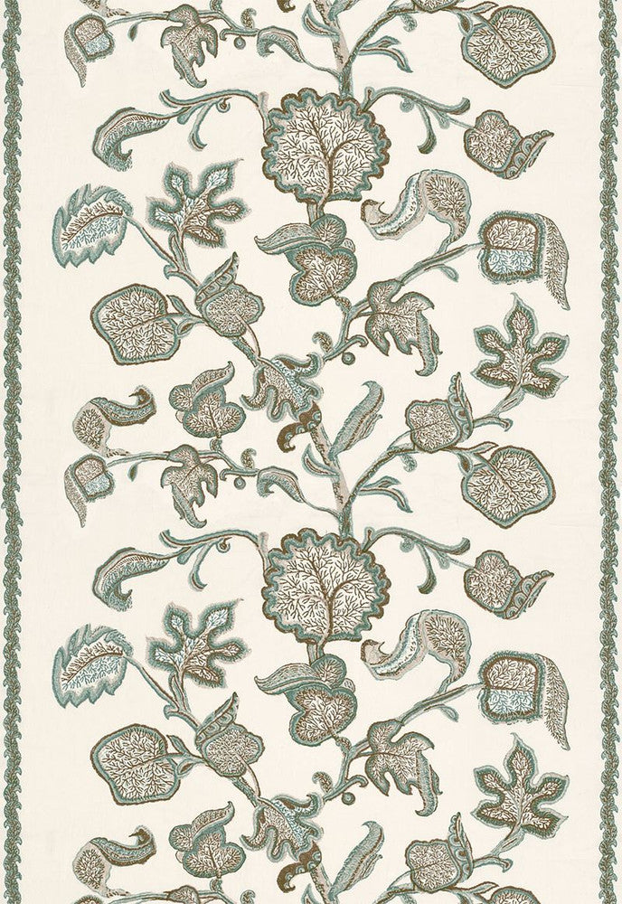 Palampore Block Print Teal 173612 by Schumacher Designer Fabric COLLECTION-NAME-TBA-173610 60% Cotton, 40% Linen - Horizontal: 51.5 and Vertical: 38.75 54 - Swanky Fabrics -