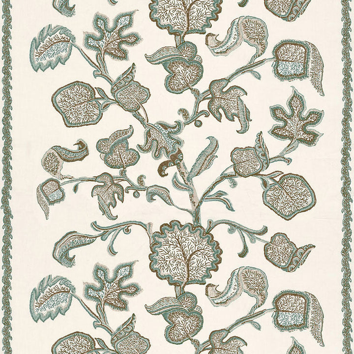 Palampore Block Print Teal 173612 by Schumacher Designer Fabric CLASSIC PRINTS See Sample INDIA . </p><p>Repeat: Horizontal: 51 1/2" (131CM) and Vertical: 38 3/4" (98CM) 54" WIDE (137CM) - Swanky Fabrics -