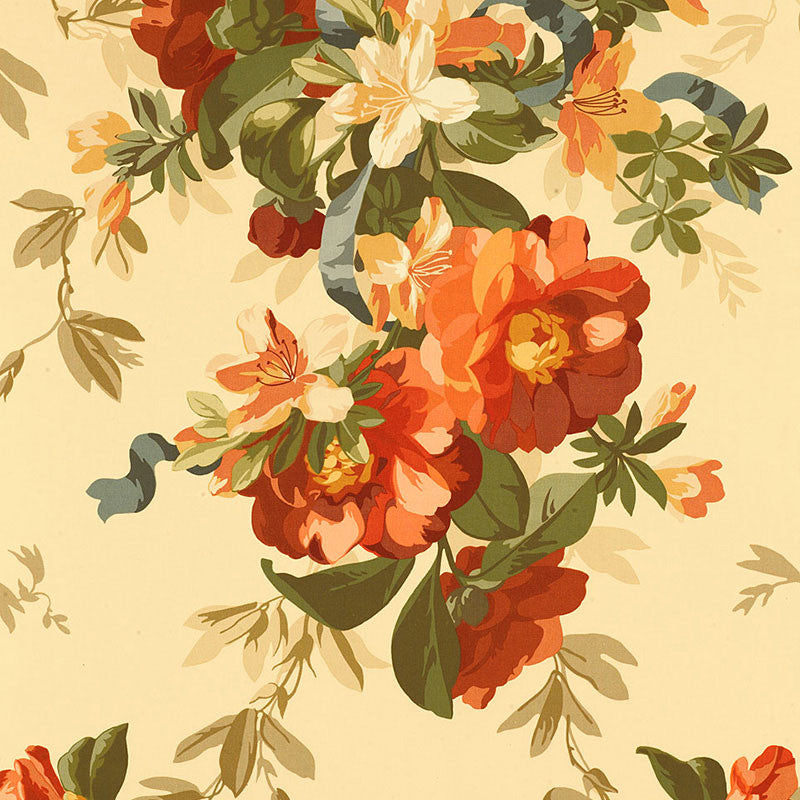 Ellesmere Ribbon Floral Parchment 173812 by Schumacher Fabric CLASSIC PRINTS COTTON 100% FRANCE </p><p>Repeat: Horizontal: 27" (69CM) and Vertical: 35 1/2" (90CM) 54 - Fabric Carolina -