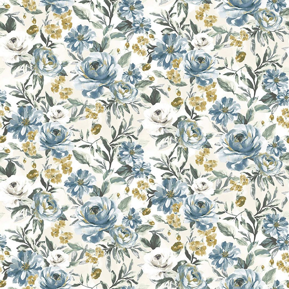 Kew Garden Misty Blue by RM CoCo Fabric Suitemates 100% Polyester See Sample 0 Horizontal: 23.5 and Vertical: 55 55 - Fabric Carolina -